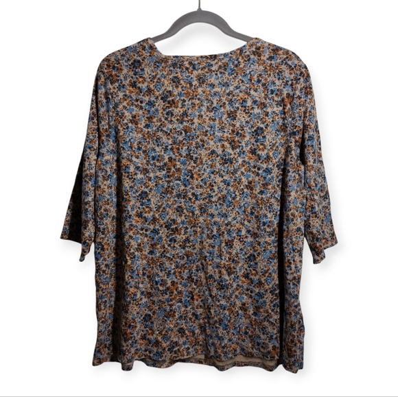 Pure J Jill Floral Printed Soft V-neck Tunic Top Size XL Stretch 3/4 Sleeves - Picture 2 of 5